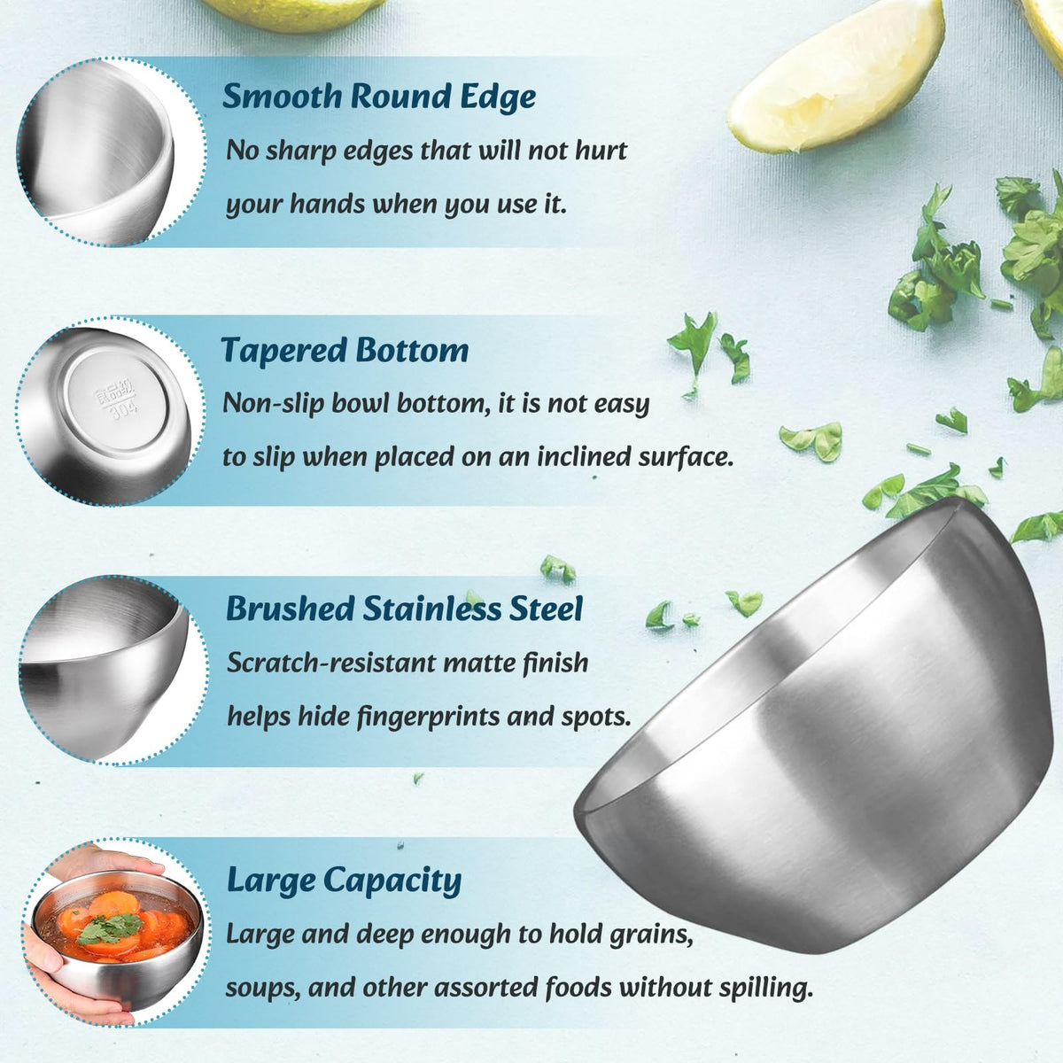 Youeon scratch-resistant matte finish bowls hide wear and fingerprints.