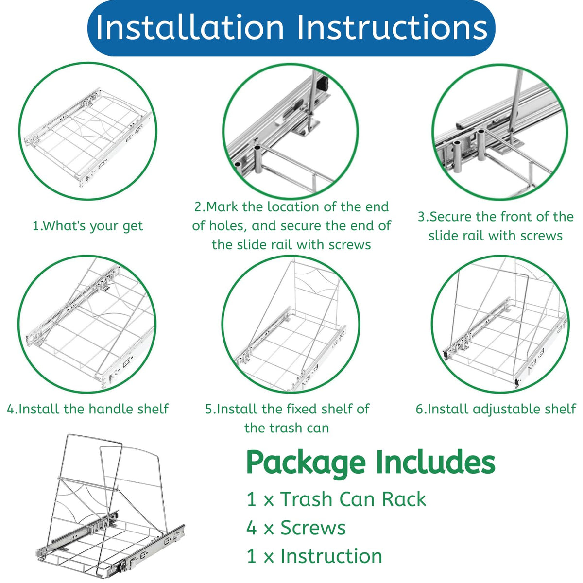 Youeon stainless steel cabinet trash rack resists moisture and rust for long-lasting use