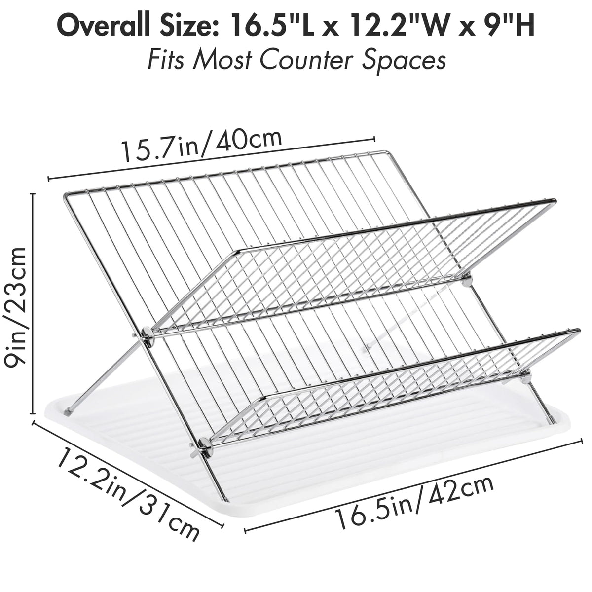 Youeon stainless steel 2-tier drainer supports plates, bowls, and cups neatly