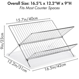 Youeon stainless steel 2-tier drainer supports plates, bowls, and cups neatly