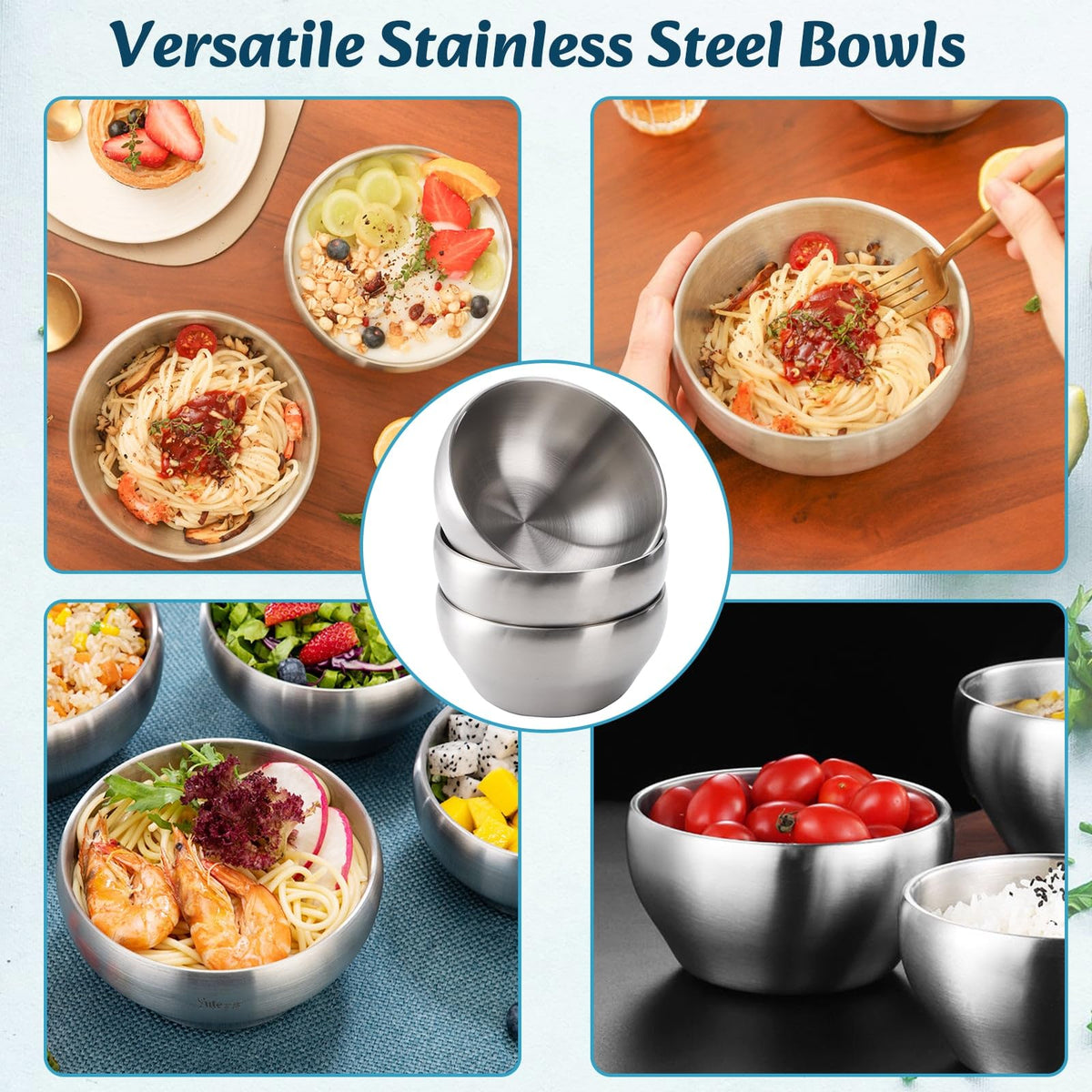Youeon tapered-bottom nesting design provides comfortable grip and stable placement.