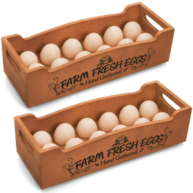 Youeon wooden egg holder with 24-egg capacity on a sunny kitchen counter.