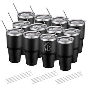 YOUKE OLA 12-pack insulated tumblers with black lids for on-the-go beverages