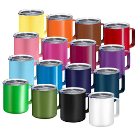 YOUKE OLA 16-pack stainless steel mugs with handles and lids for home use.