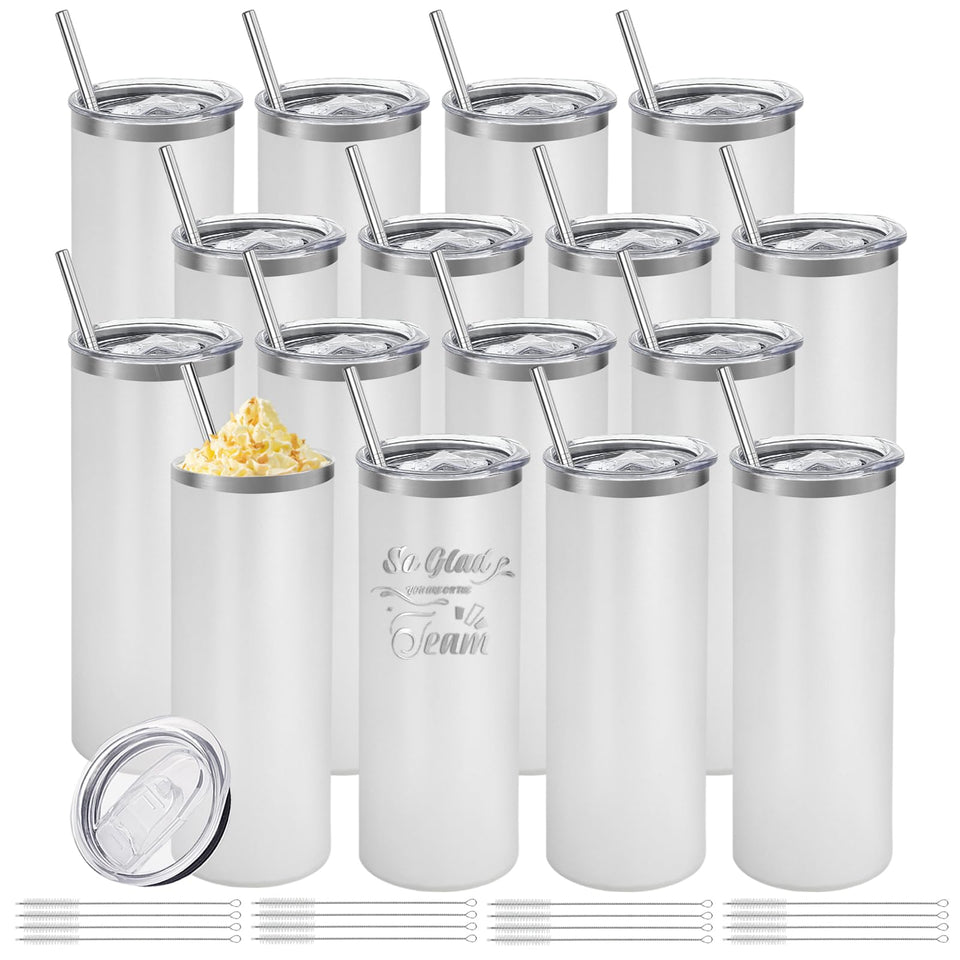 YOUKE OLA 16-pack white skinny tumblers with double-wall insulation for hot or cold drinks