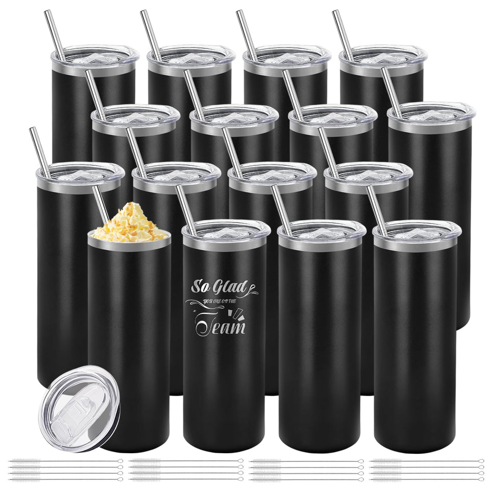 YOUKE OLA 16-pack stainless steel skinny tumblers with lids for customizable gifts.