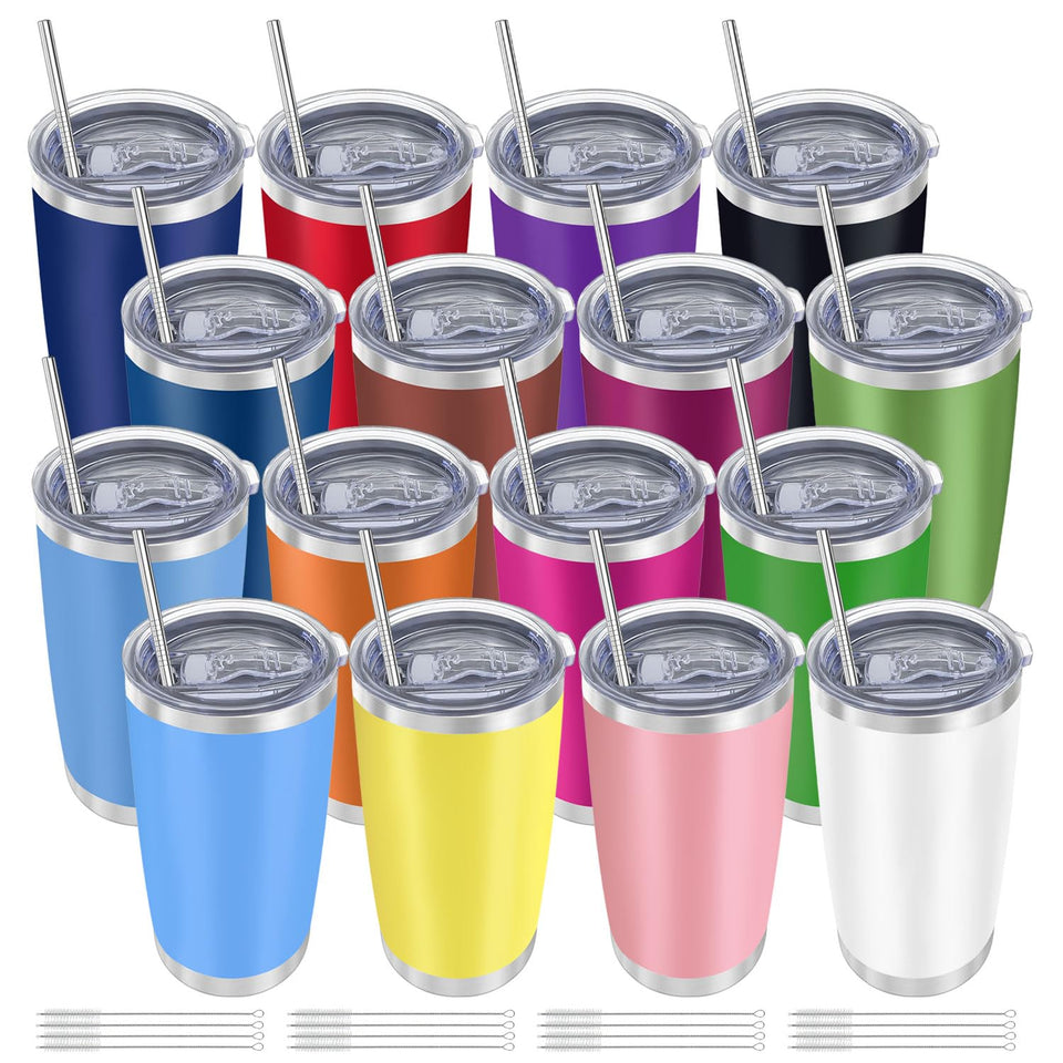 YOUKE OLA 16-pack colorful tumblers with lids and straws for on-the-go hydration