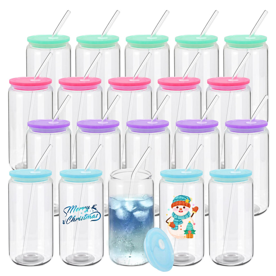 YOUKE OLA beer-can glass 16oz with lid and straw, reusable for everyday beverages.