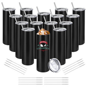 YOUKE OLA 16-pack black tumblers with lids for DIY gifts and everyday use.