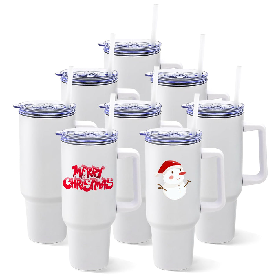 YOUKE OLA 40oz sublimation tumbler with handle; blank surface for custom designs.