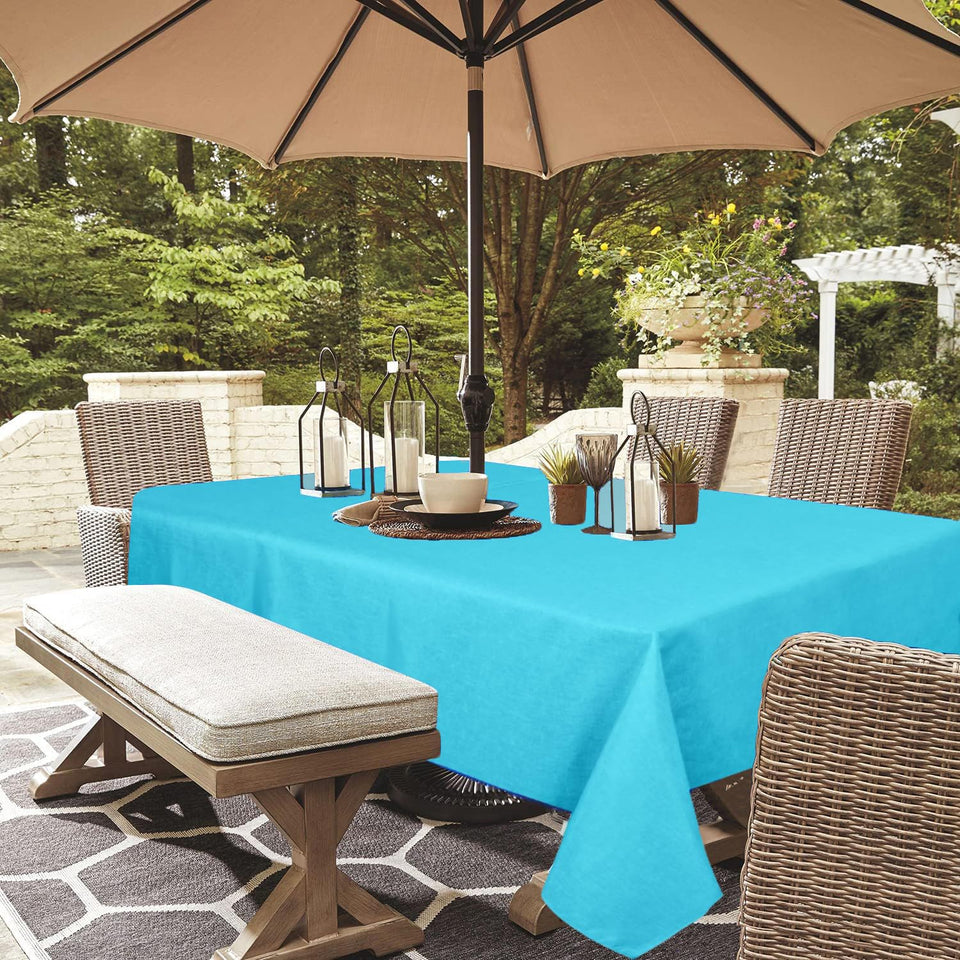 Youngseahome outdoor tablecloth aqua in 60x84 inches showing wrinkle-free protection