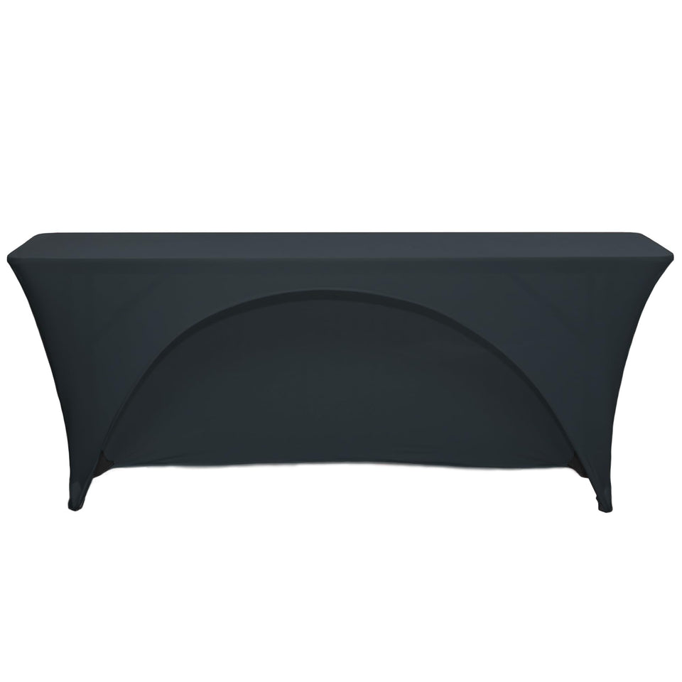 YOUR CHAIR COVERS spandex 6 ft tablecloth on a rectangular table for a sleek black finish
