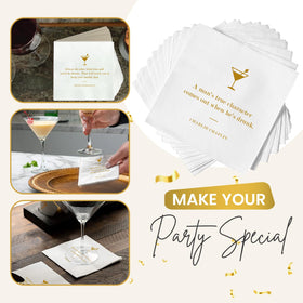 Your Dream Party Shop bar napkins keep spills under control during toasts.