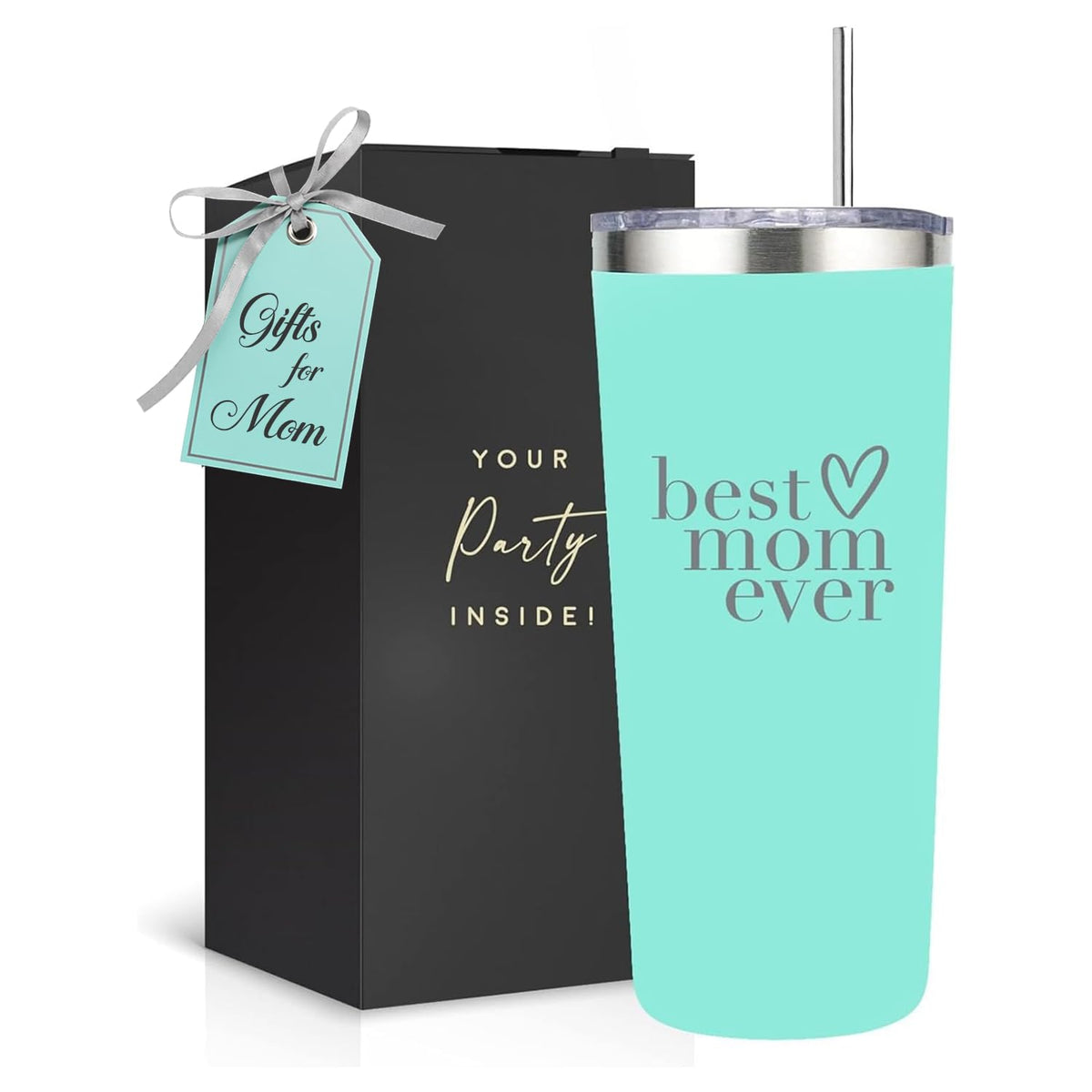 Your Dream Party Shop Best Mom Ever tumbler mint green 22oz keeps drinks at the right temperature