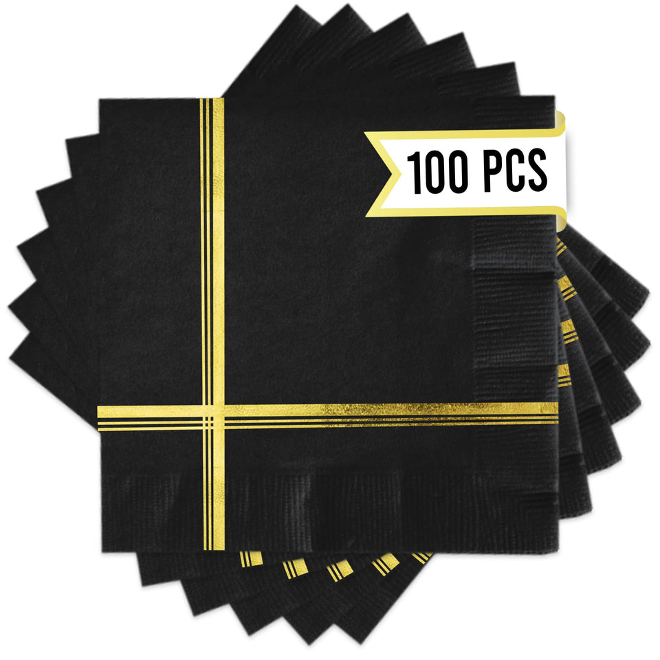 Your Dream Party Shop black and gold napkins, 5x5 set for elegant events