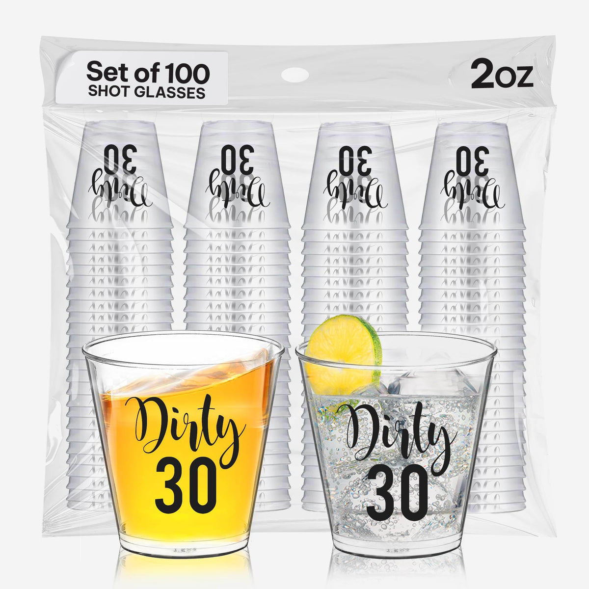 Your Dream Party Shop dirty 30 shot glasses 2oz pack for easy, mess-free toasts.