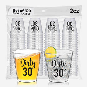 Your Dream Party Shop dirty 30 shot glasses 2oz pack for easy, mess-free toasts.