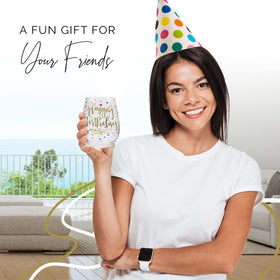 Your Dream Party Shop elegant wine cup with gold print, enhances birthday celebrations.