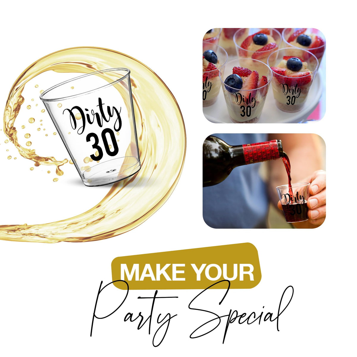 Your Dream Party Shop sturdy disposable cups withstand repeated toasts all night.