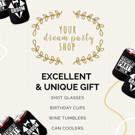 Your Dream Party Shop white-black can coolers ideal for bachelor party décor