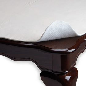 Yourtablecloth Deluxe table pad with flannel backing provides soft contact and surface protection.