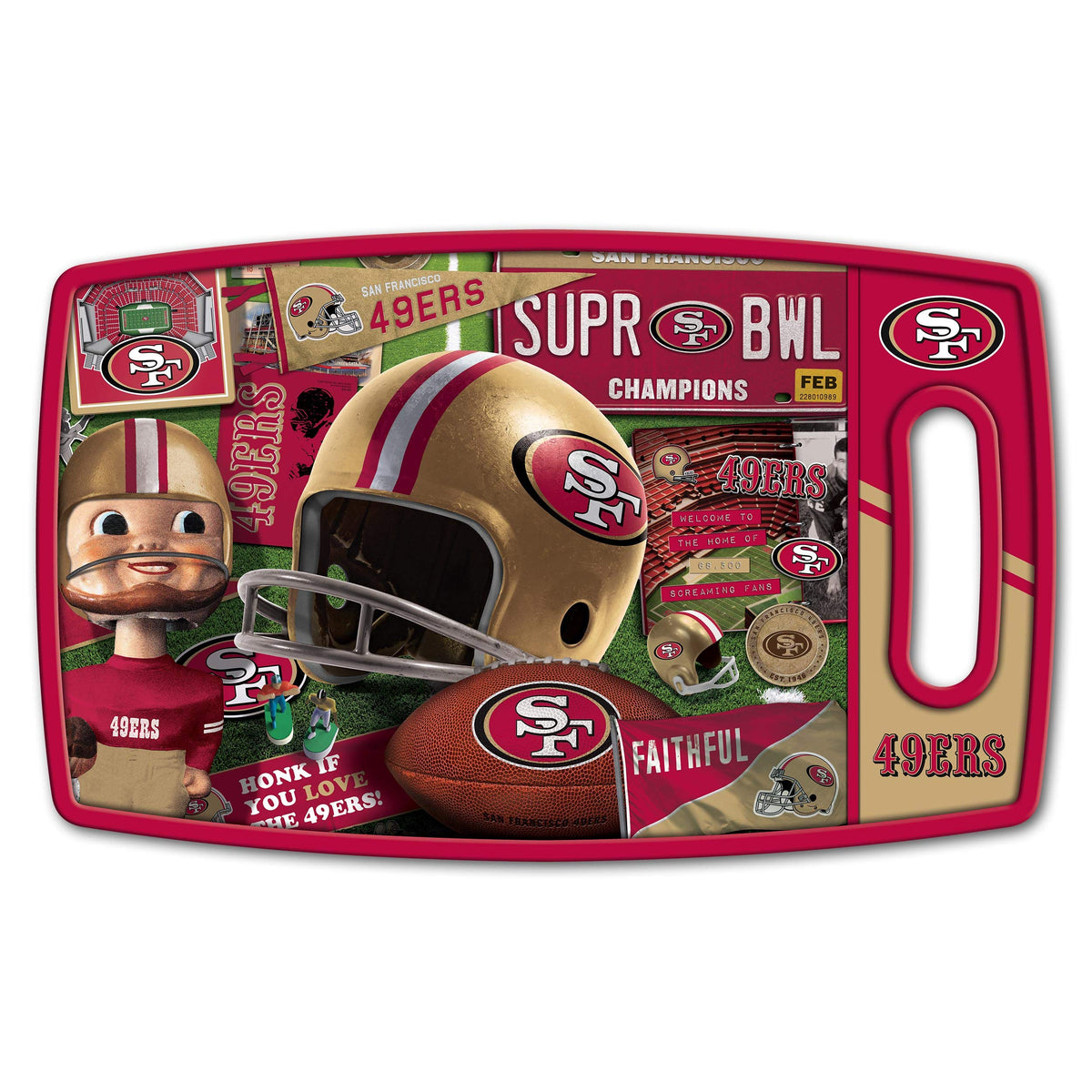 YouTheFan 49ers retro cutting board front with double-sided surface for versatile prep.