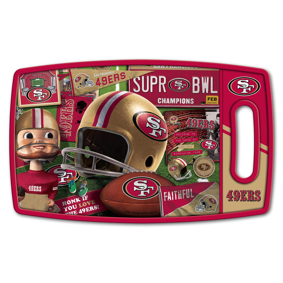 YouTheFan 49ers retro cutting board front with double-sided surface for versatile prep.