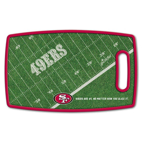 YouTheFan 49ers retro cutting board side angle highlights durable knife-friendly surface.