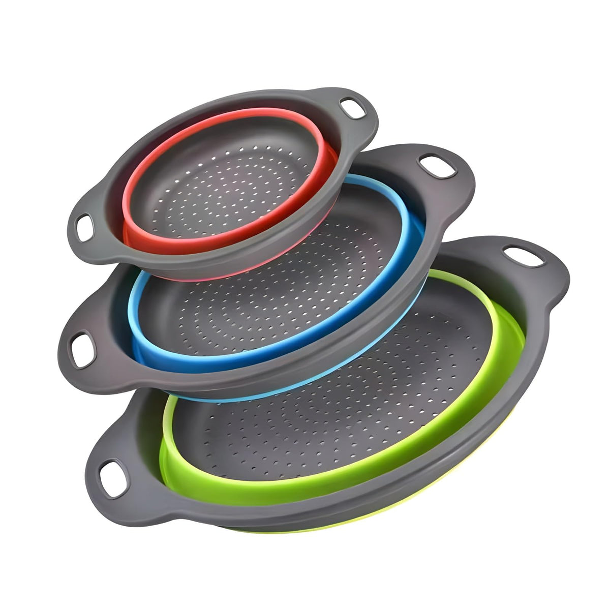 Youxiupinpai silicone colander 3qt green expanded for quick drying and compact storage.