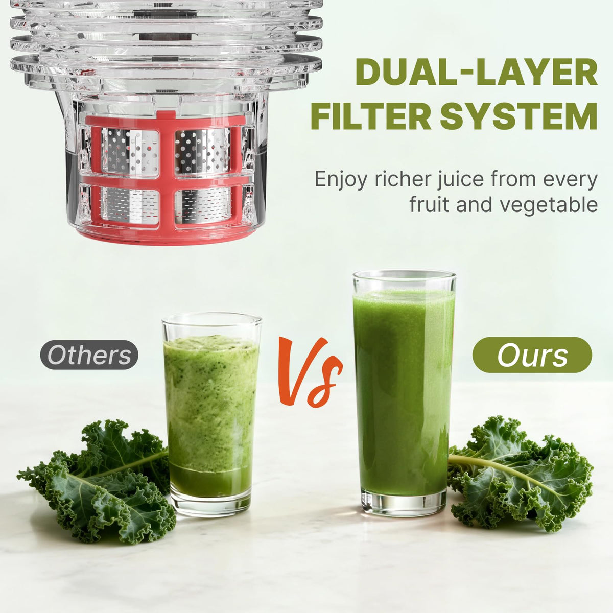 YOYDS cold press juicer detachable parts allow fast cleaning after juicing.