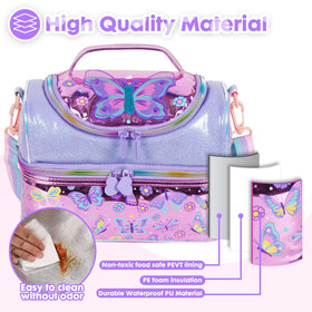 YOYTOO butterfly lunch bag bottom compartment fits meals and lunch boxes securely.