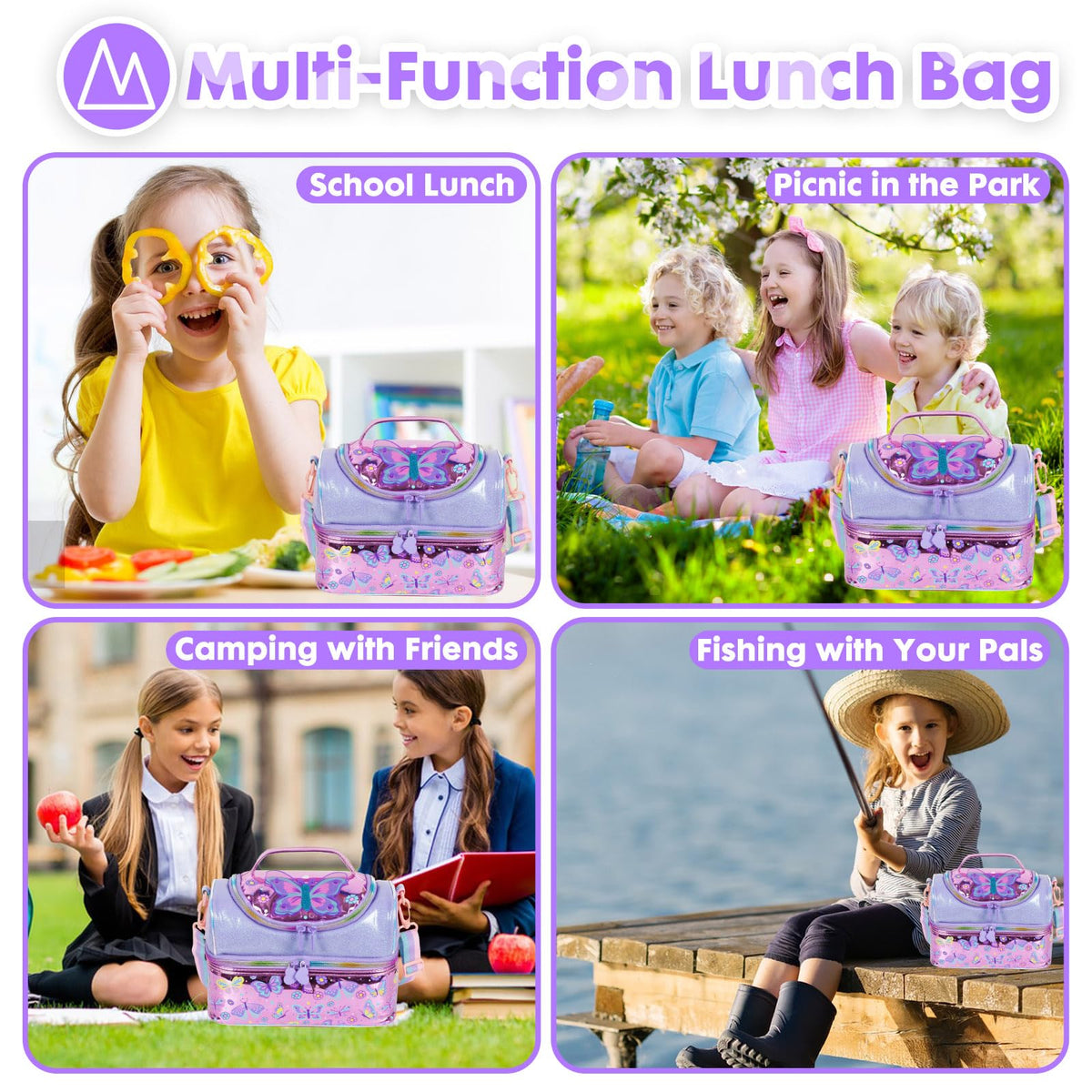 YOYTOO butterfly lunch bag material close-up highlights easy cleaning.