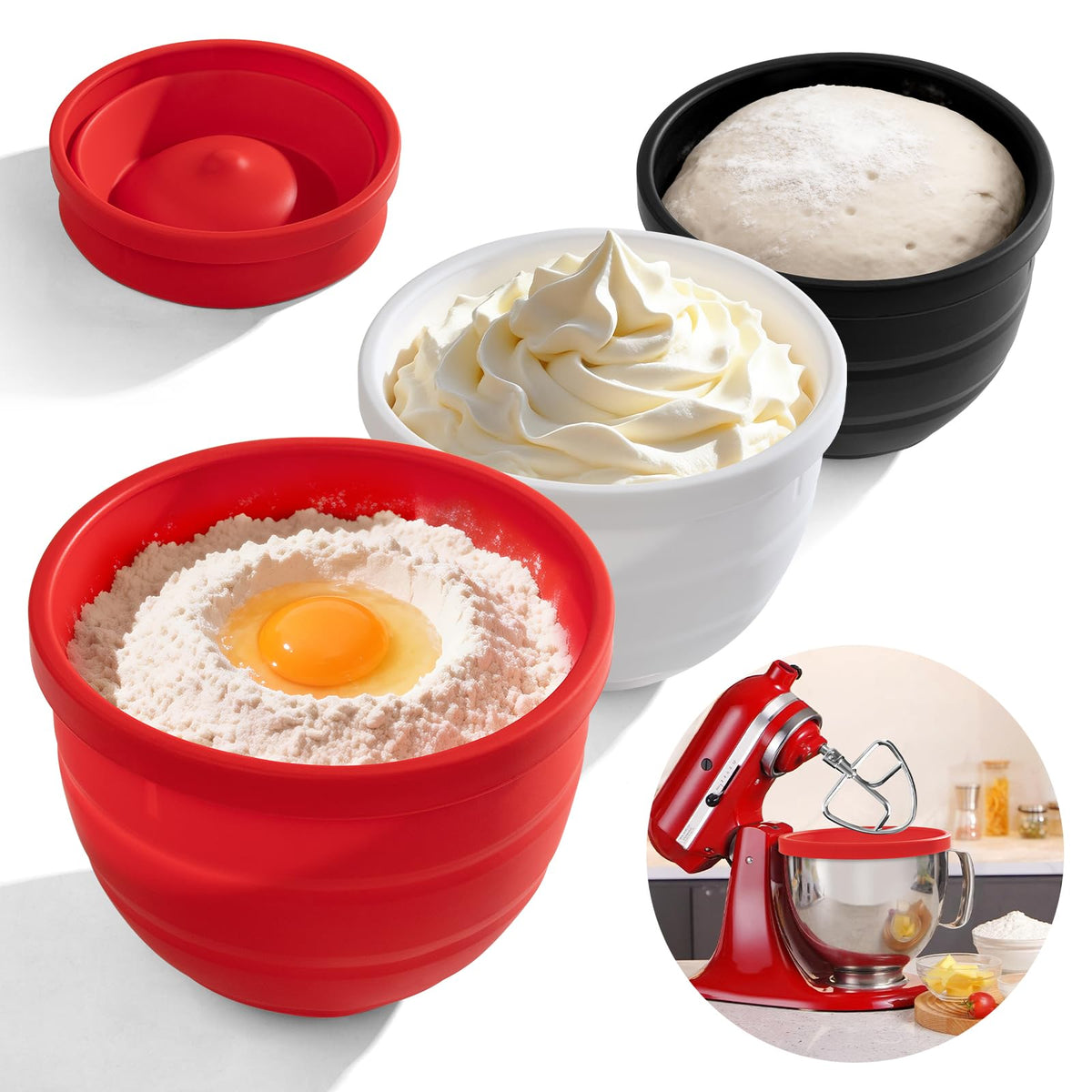 Yozlro silicone bowl liner fits 5qt KitchenAid tilt-head for stable mixing and easy cleanup.