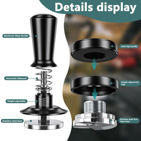 YOZYU spring-loaded tamper delivers even tamping for consistent shots.