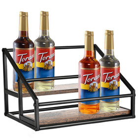 YQBRAO 2-tier syrup organizer front view keeps bottles neatly arranged for a tidy coffee bar.