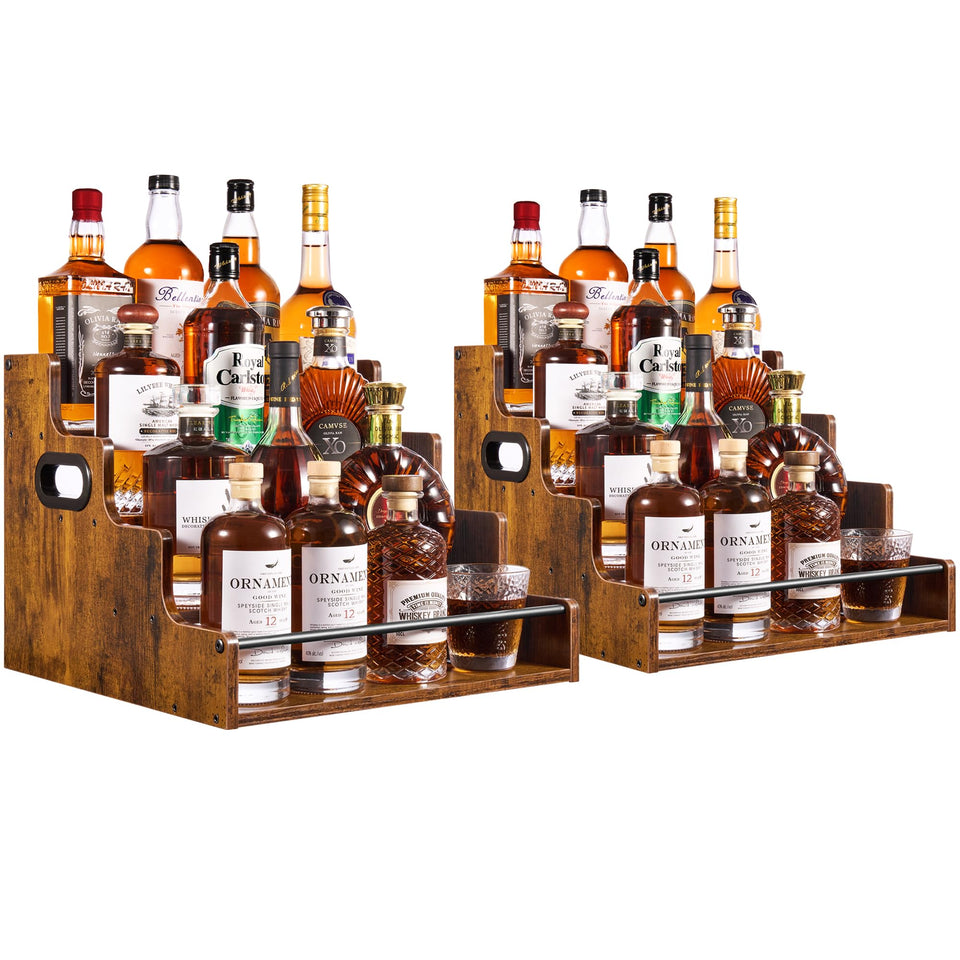 YQBRAO 2-pack 4-tier bottle display on countertop showcases spirits for easy selection
