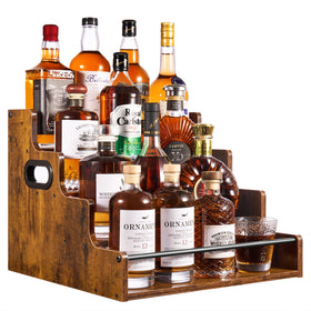 YQBRAO 4-tier rustic wood bottle display for quick bottle selection