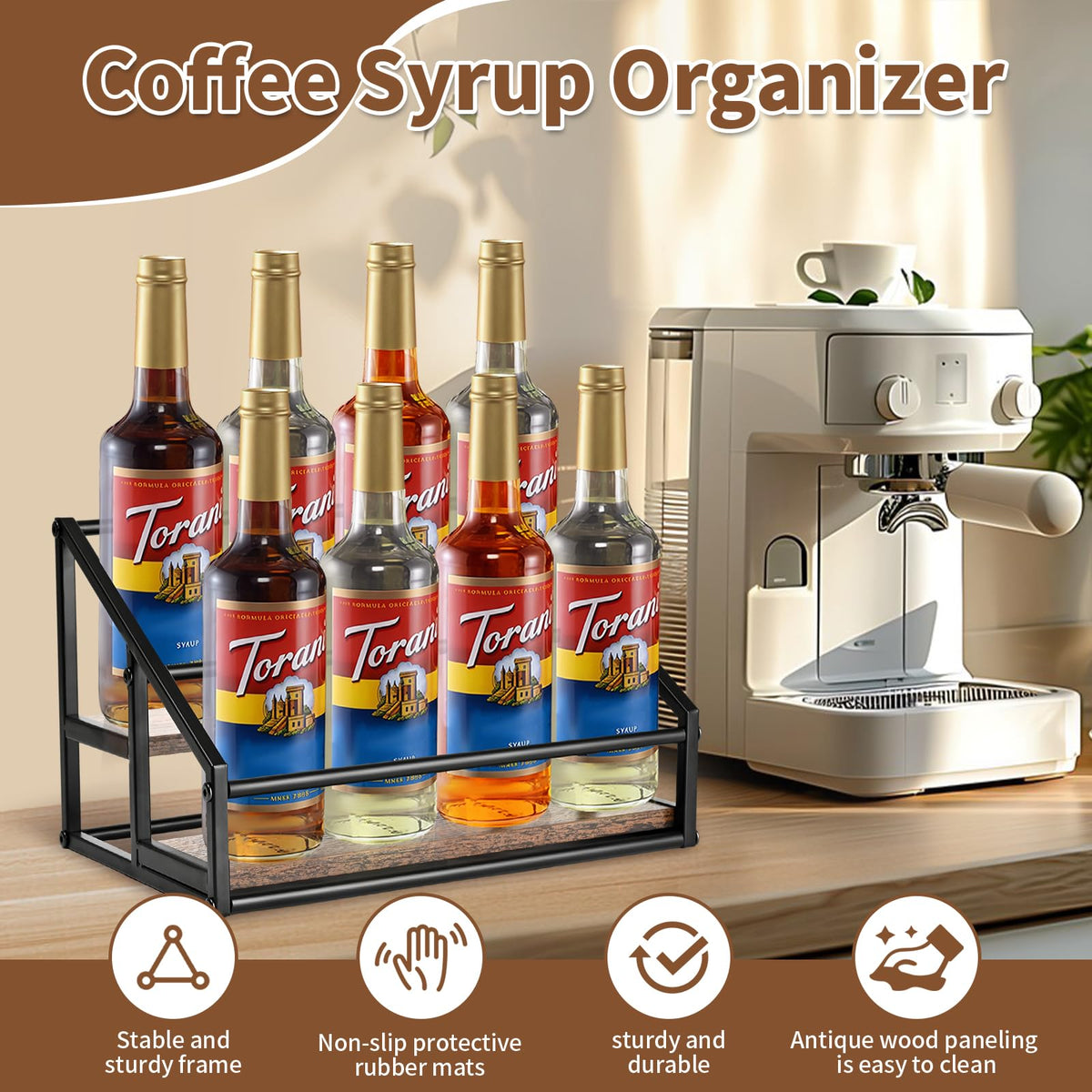 YQBRAO 8-bottle rack with stepped design enables easy access and space efficiency.