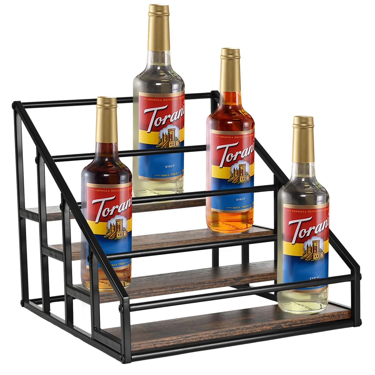 YQBRAO coffee syrup organizer rack with four tiers keeps syrups organized and within easy reach