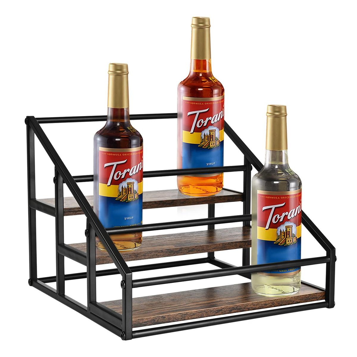 YQBRAO 3-tier coffee syrup rack displays syrups neatly for quick bar access.