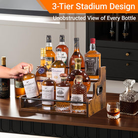 YQBRAO liquor display shelf shows bottles clearly with elevated 2-tier visibility.