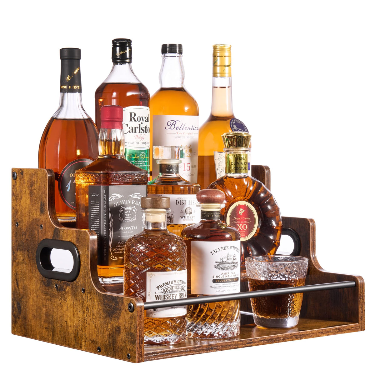 YQBRAO rustic wood liquor display shelf backboard edge for a refined home bar look.