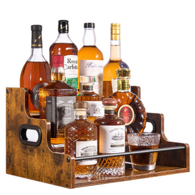 YQBRAO rustic wood liquor display shelf backboard edge for a refined home bar look.
