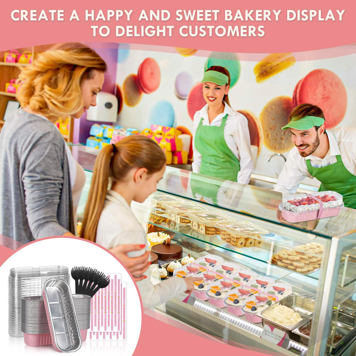 YQER 100-pack pink loaf pans, includes lids and spoons for organized servings