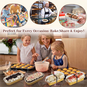 YQER mini loaf pans in oven-ready setup for baking cakes and puddings