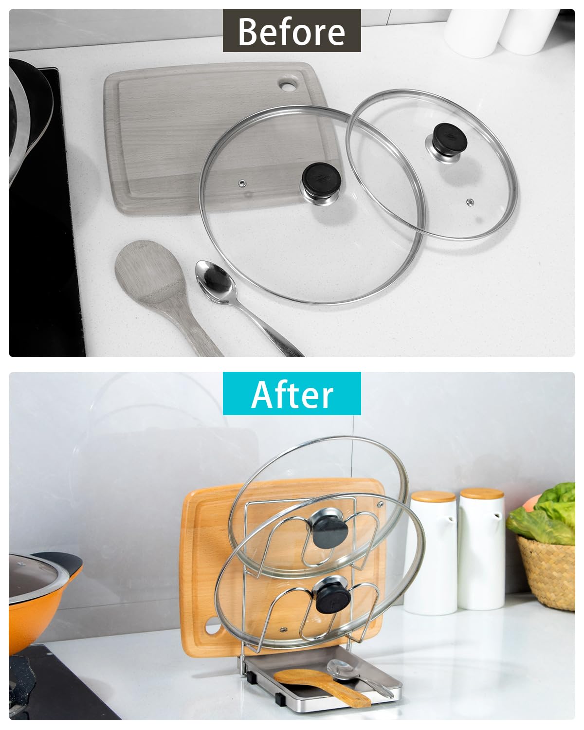 YQh built-in spoon rest and lid slots keep utensils accessible and elevated.