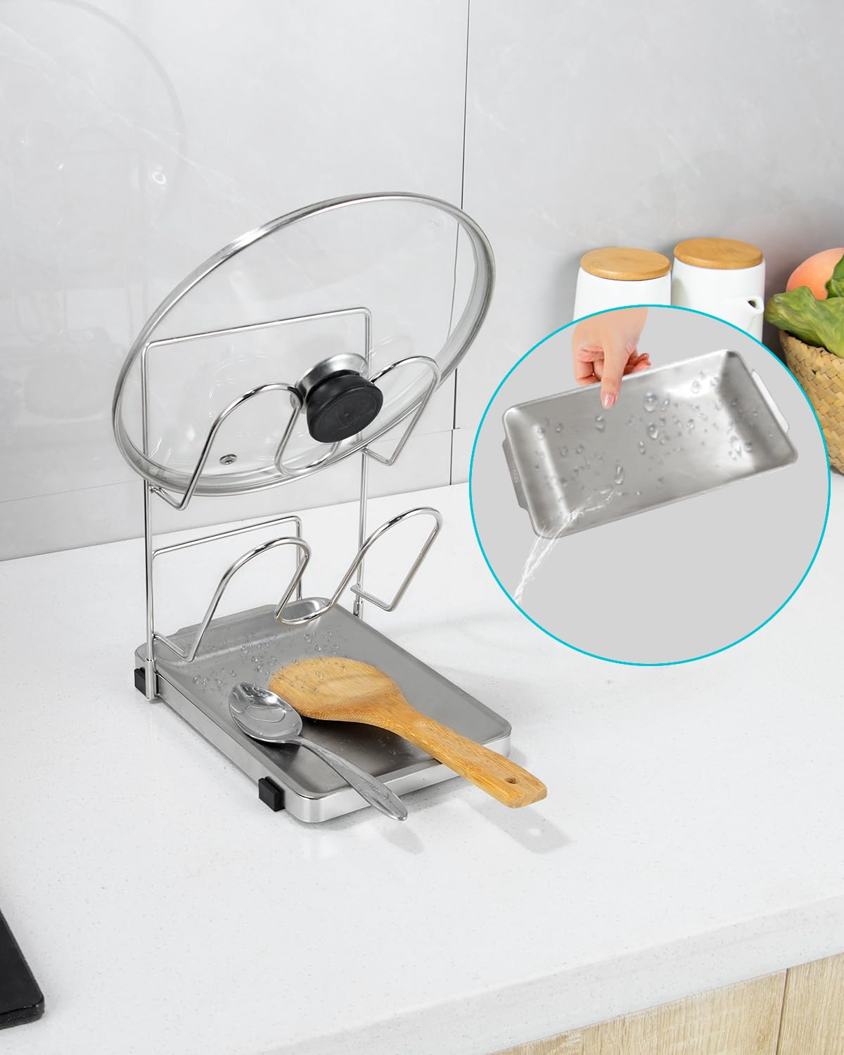 YQh sturdy stainless steel frame provides stable support for heavy lids.