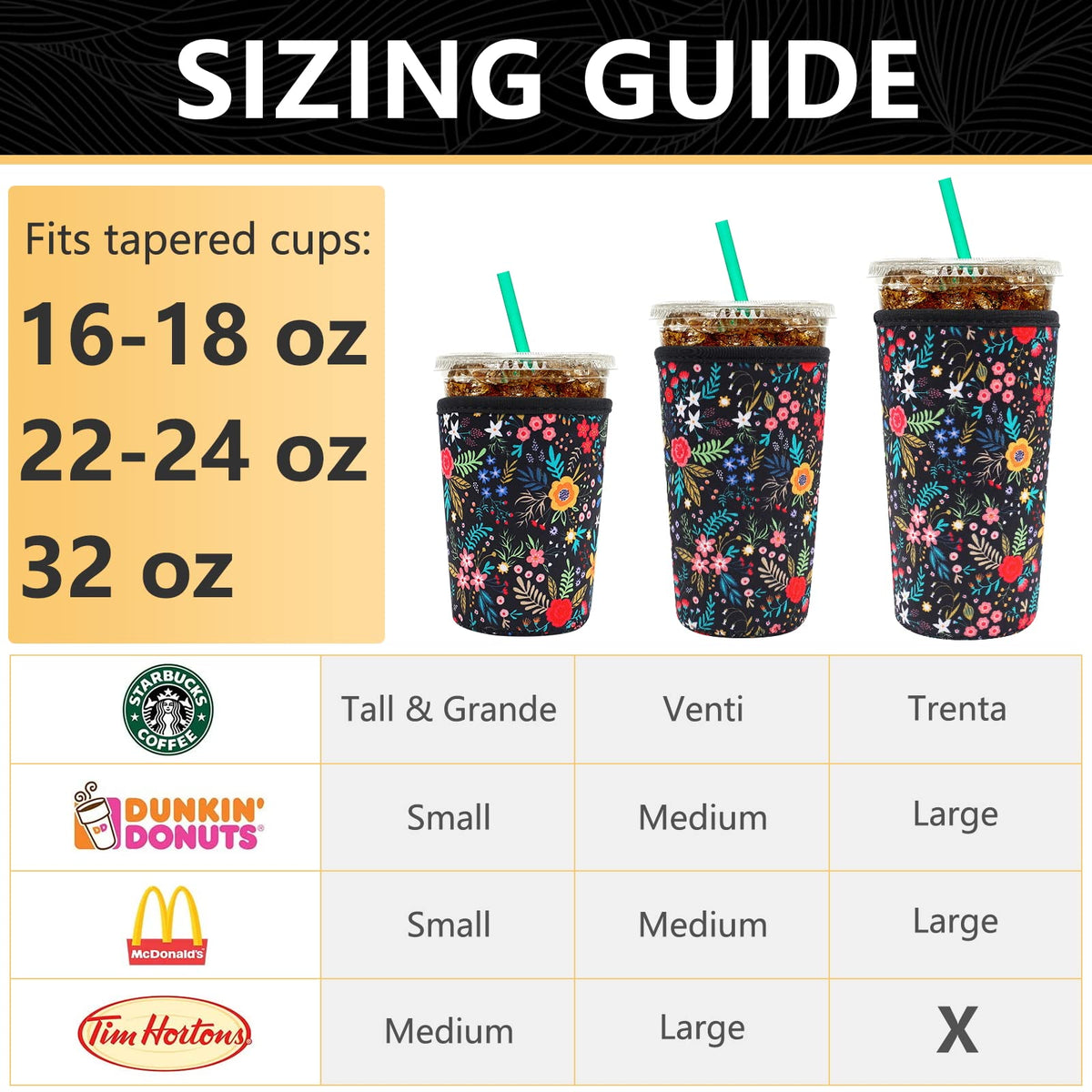 YR sleeve fits 22-24oz cups for longer cooling during busy days.