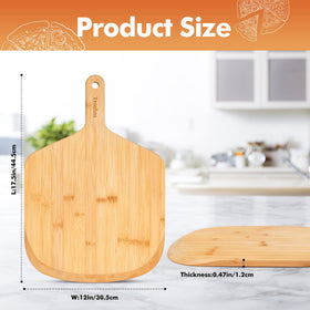 Close-up of Yroshm bamboo pizza peel handle for secure grip.