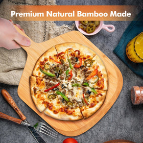 Yroshm smooth-surface bamboo peel supports non-stick pizza transfers.